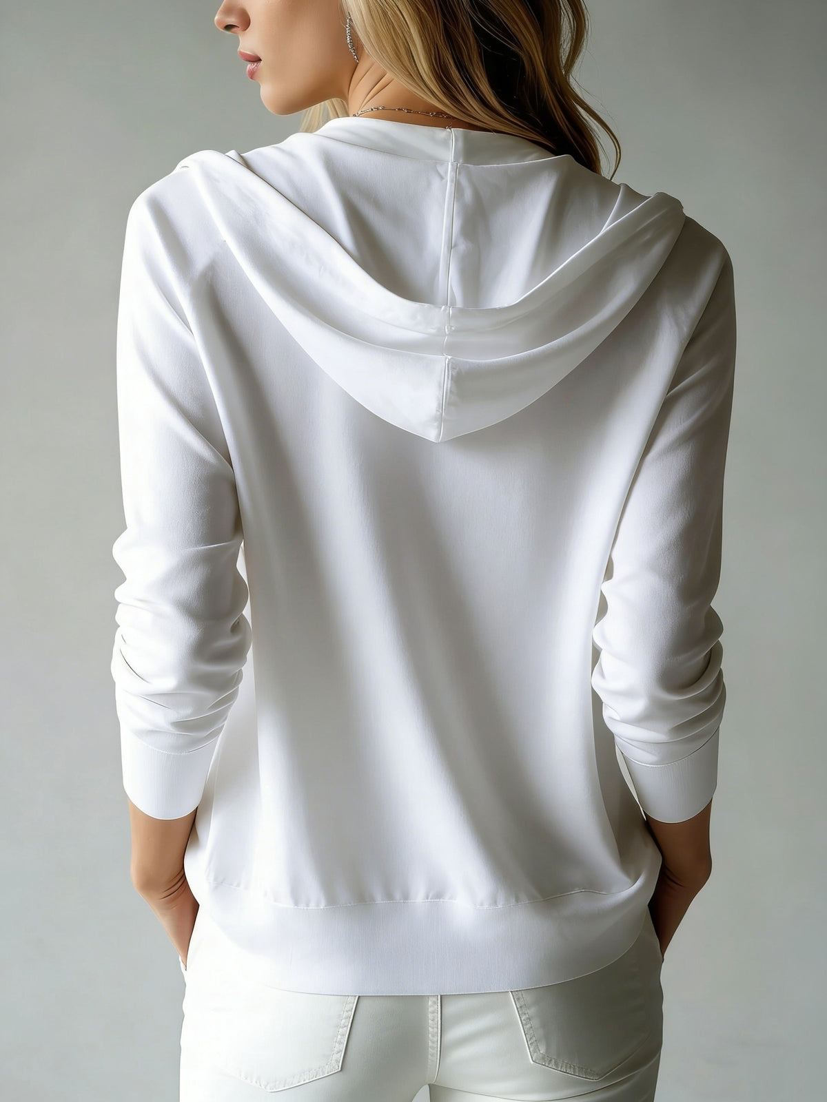 Women's Button Cardigan with a Hood, Drawstring Hood Design, French Style, European and American Style, Casual, Loose, All-season Versatile, Can Be Worn Alone or as an Outer Layer, Suitable for Daily Commuting and Various Occasions. - White