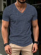 Men's V-Neck Short-Sleeve T-Shirt with Starry Sky Print - Casual Regular Fit Suitable for Daily Commute & -Casual Wear, Machine Washable Versatile -style Top for Office Outfits, Layering, and Everyday Wardrobe - Mixed colors