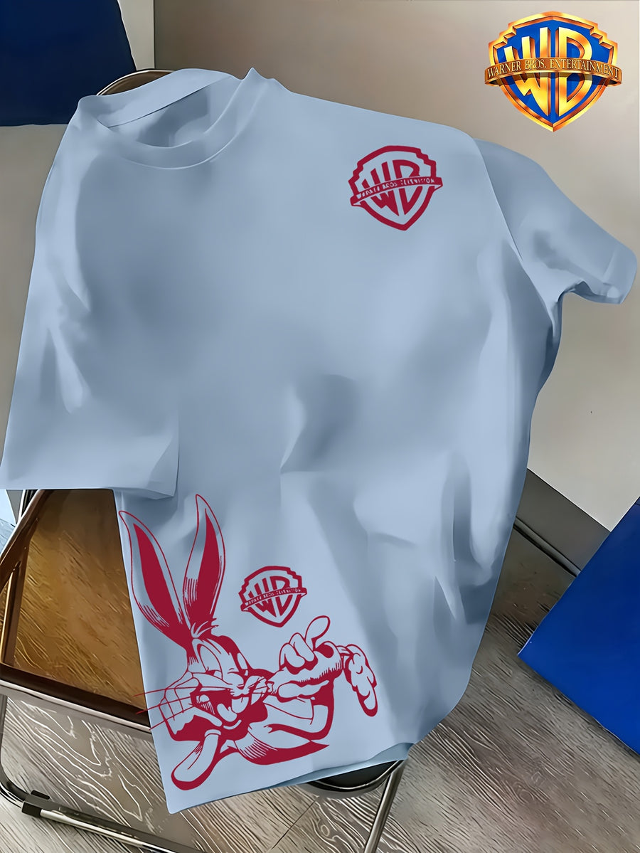 Easy WB Logo Vs. Line-Heavy Rabbit, One Easy One Complex with Layers, Breathable And Skin-Friendly Short Sleeve, Casual Fitness Sports Versatile Men'S Top - Light Blue 3