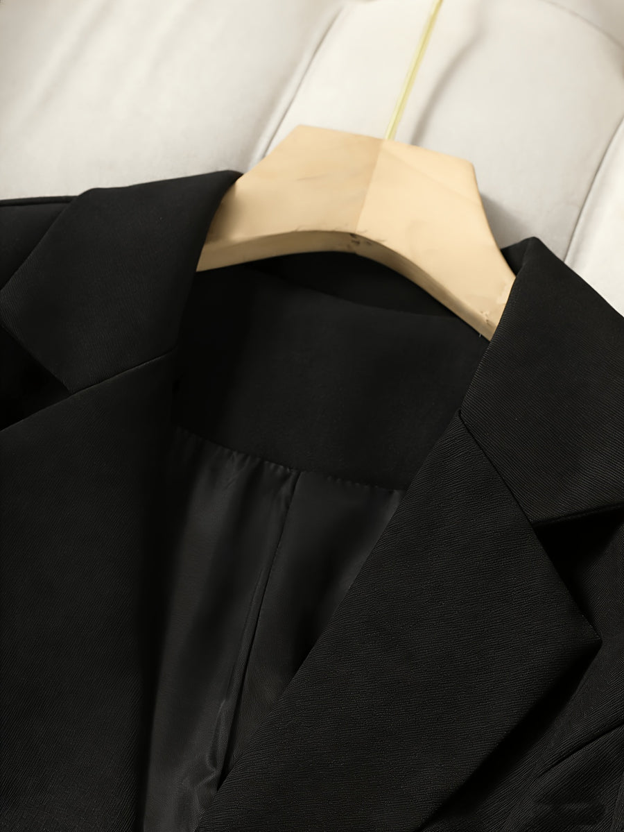New Elegant Long-Sleeve Blazer for Spring, Autumn, and Winter - Waist-Defining Office Casual Versatile Jacket with Pockets - Black