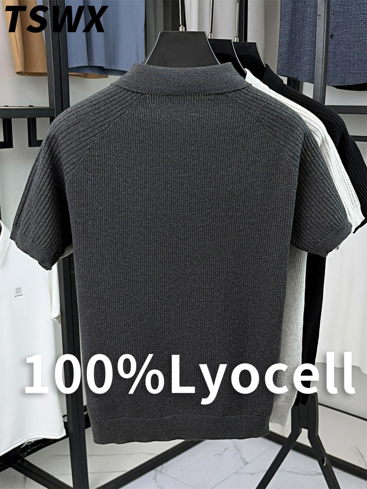TSWX 100% Summer Knitted Solid Color Lapel Sweater, Basic POLO Knit Shirt, Men's Fashion Knit Short Sleeve Top, Men's Outerwear, Ideal - Grey