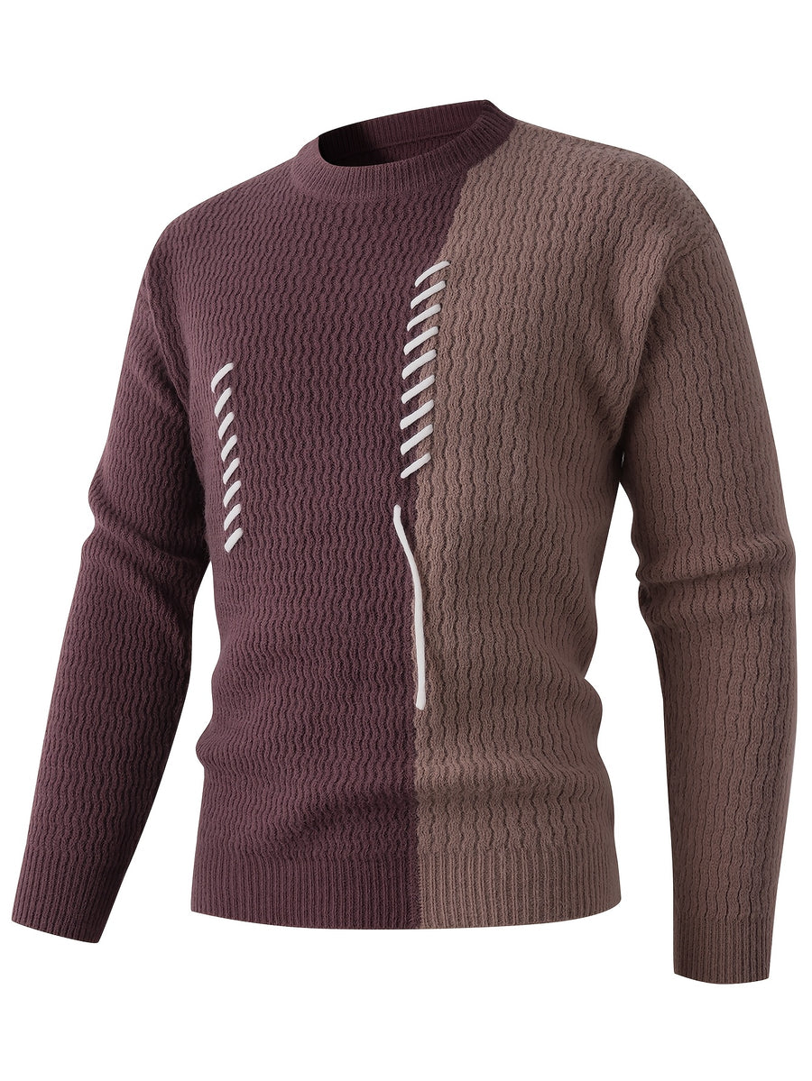 Autumn Winter Thick Knit Sweater Men'S Youth Casual Base Warm Trendy Top - Coffee Brown