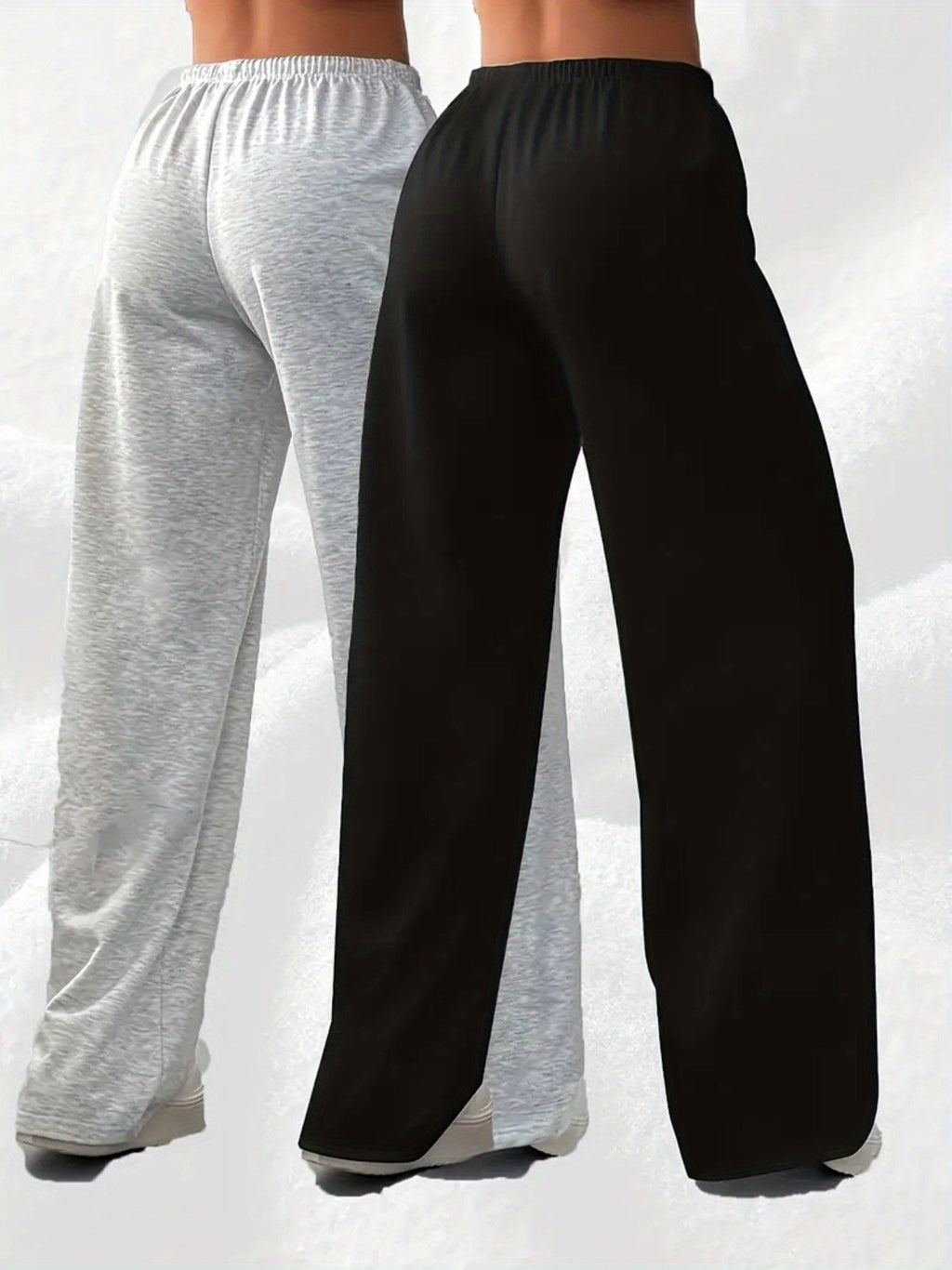 2pcs Set of European and American Women's Fashion Versatile Casual Sports Pants - Black And Grey