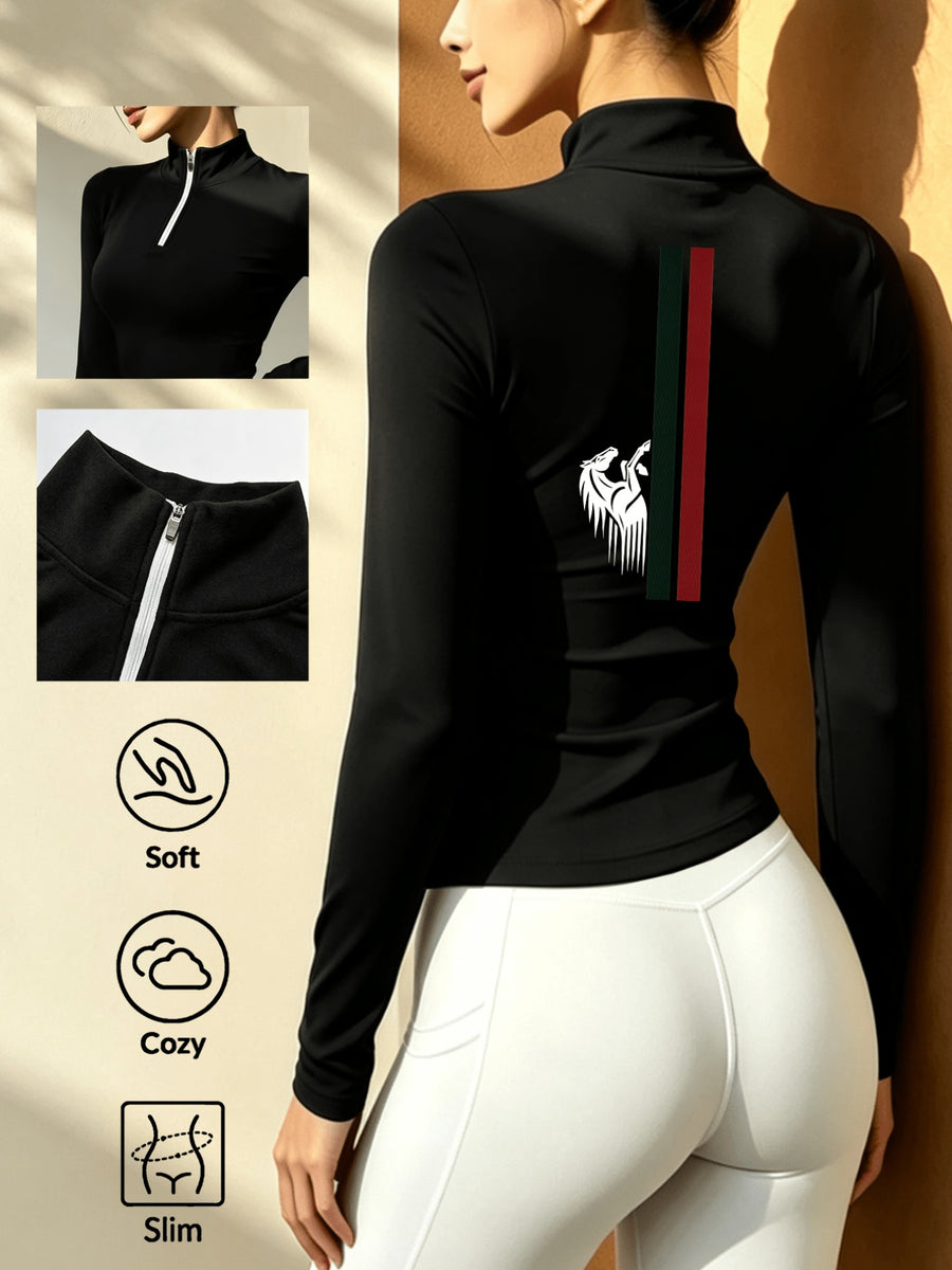 Women's Soft Zip-Up Base Layer Top, Ideal for Cycling,, and Activities During the Cold Autumn and Winter Seasons - Black