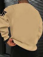 Men's Casual Streetwear Sweatshirt with Black and Red Striped Letter Print - Khaki