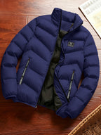Men'S Autumn Winter Jacket - Zippered Winter Coat with Stand-Up Collar, Comfortable And Warm Casual Outerwear, Layering Essential for Cold Weather - Machine Washable - Blue/Black/Yellow, Versatile Fashion Piece for Daily Casual/Party Entertainment - Blue