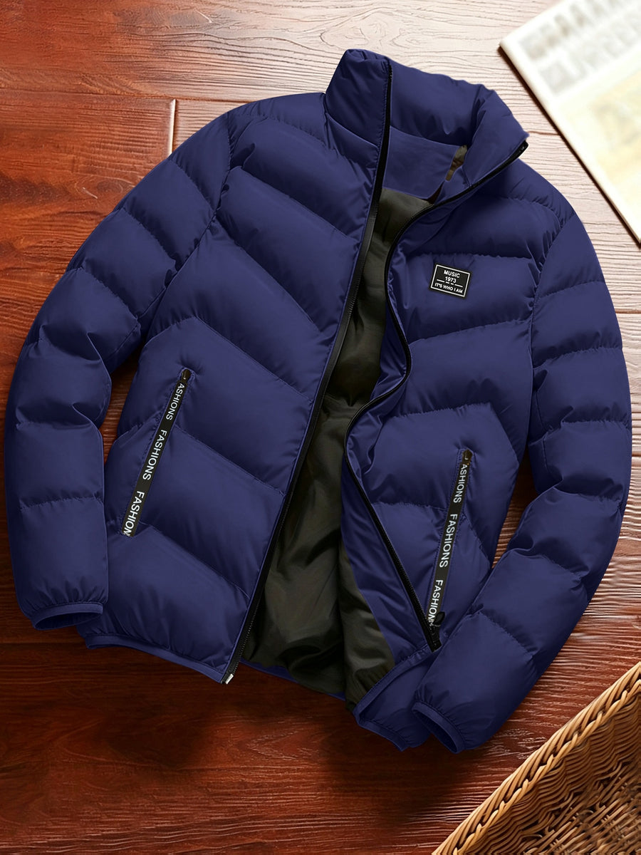 Men'S Autumn Winter Jacket - Zippered Winter Coat with Stand-Up Collar, Comfortable And Warm Casual Outerwear, Layering Essential for Cold Weather - Machine Washable - Blue/Black/Yellow, Versatile Fashion Piece for Daily Casual/Party Entertainment - Blue