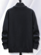 1pc Single Piece Men'S Autumn And Winter Stand Up Collar Knitted Sweater Jacket, Autumn And Winter Knitted Sweater Zipper Cardigan, Casual Thick Warm Sweater Jacket (Solely Includes 1 Jacket) - Black