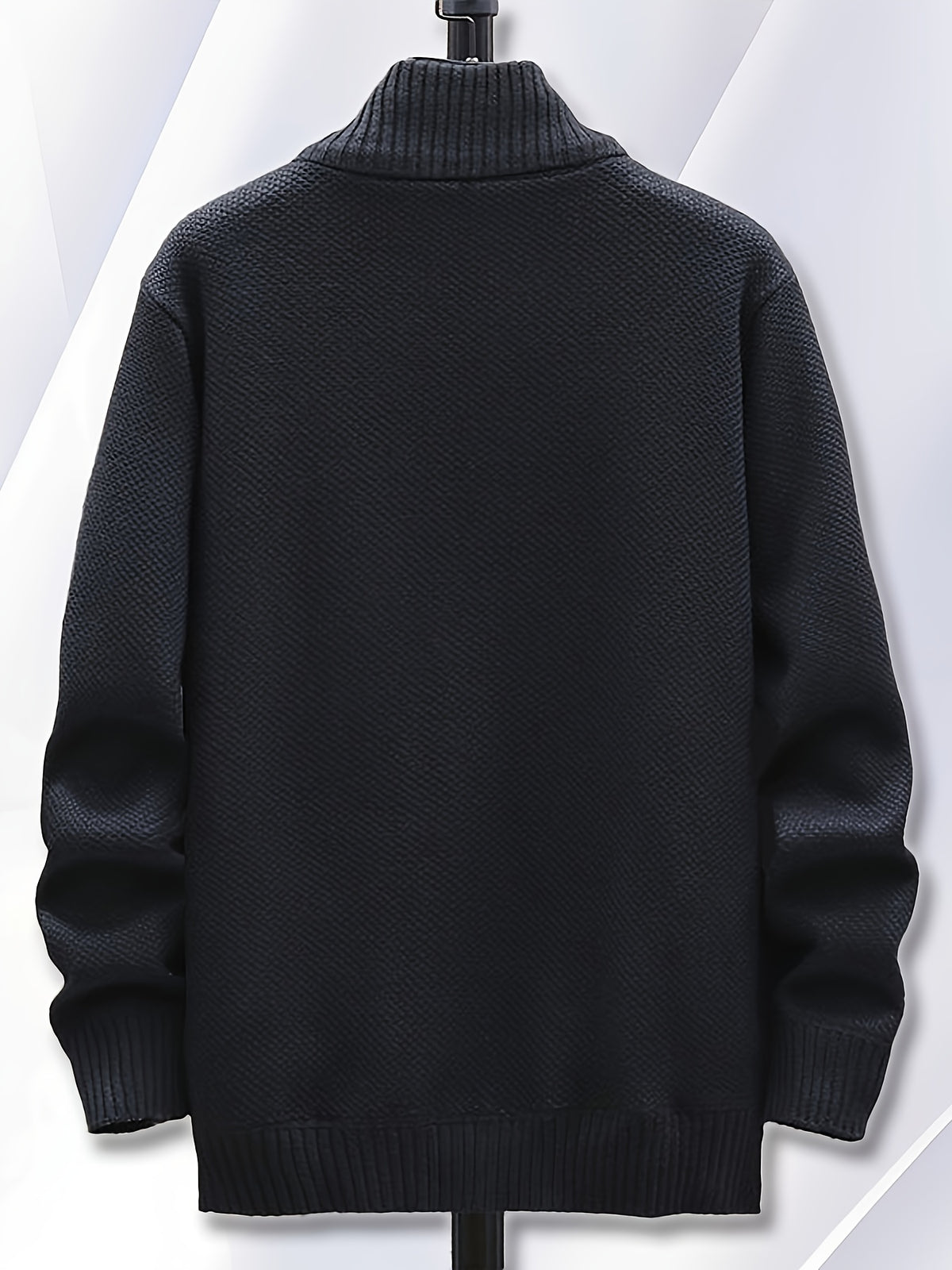 1pc Single Piece Men'S Autumn And Winter Stand Up Collar Knitted Sweater Jacket, Autumn And Winter Knitted Sweater Zipper Cardigan, Casual Thick Warm Sweater Jacket (Solely Includes 1 Jacket) - Black