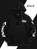 Men's Warner Bros. Vacation Hand-Drawn Sketch Print Hooded Sweatshirt, a Loose and Casual Hoodie Suitable for Animation IP Enthusiasts, Daily Commutes to School, Streetwear, and  Outfits for Couples and Best Friends - Black