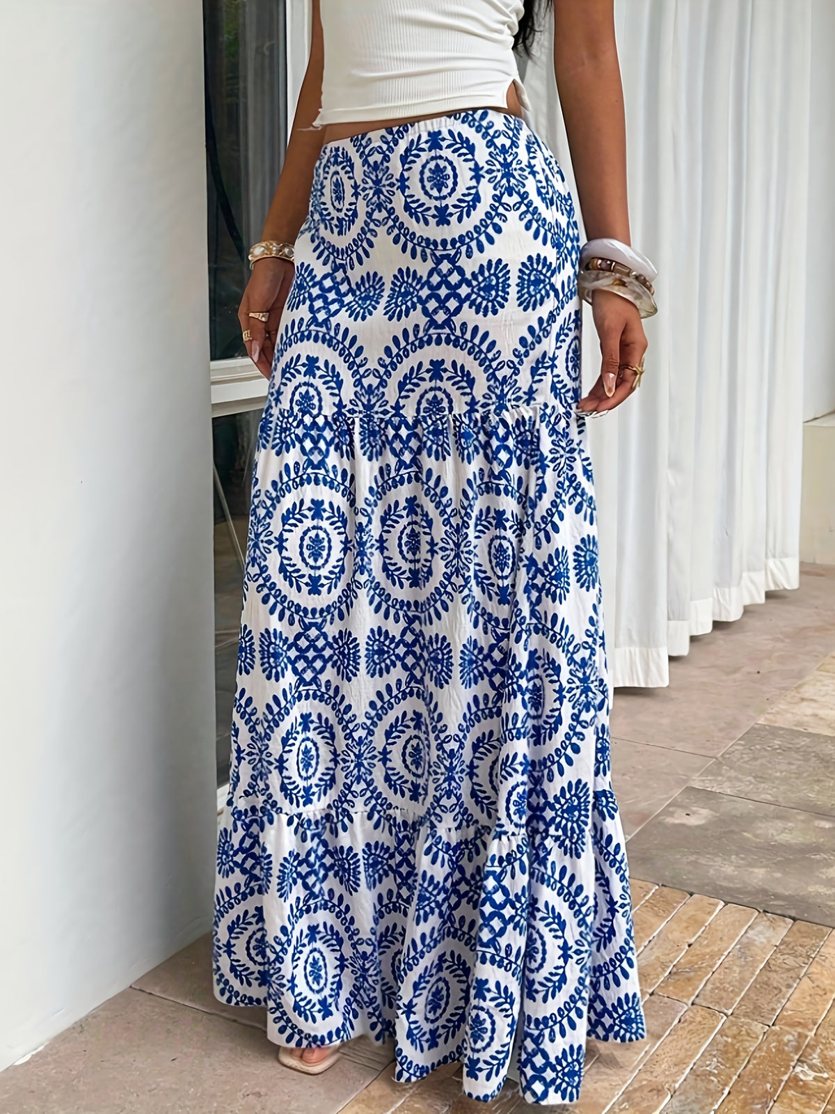 Women'S Casual Vacation All-Over Print Skirt - White