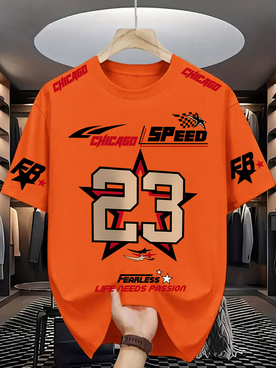 Chicago Speed 93 Fearless Men'S Round Neck T-Shirt -- Lifestyle And Performance Inspired - Orange