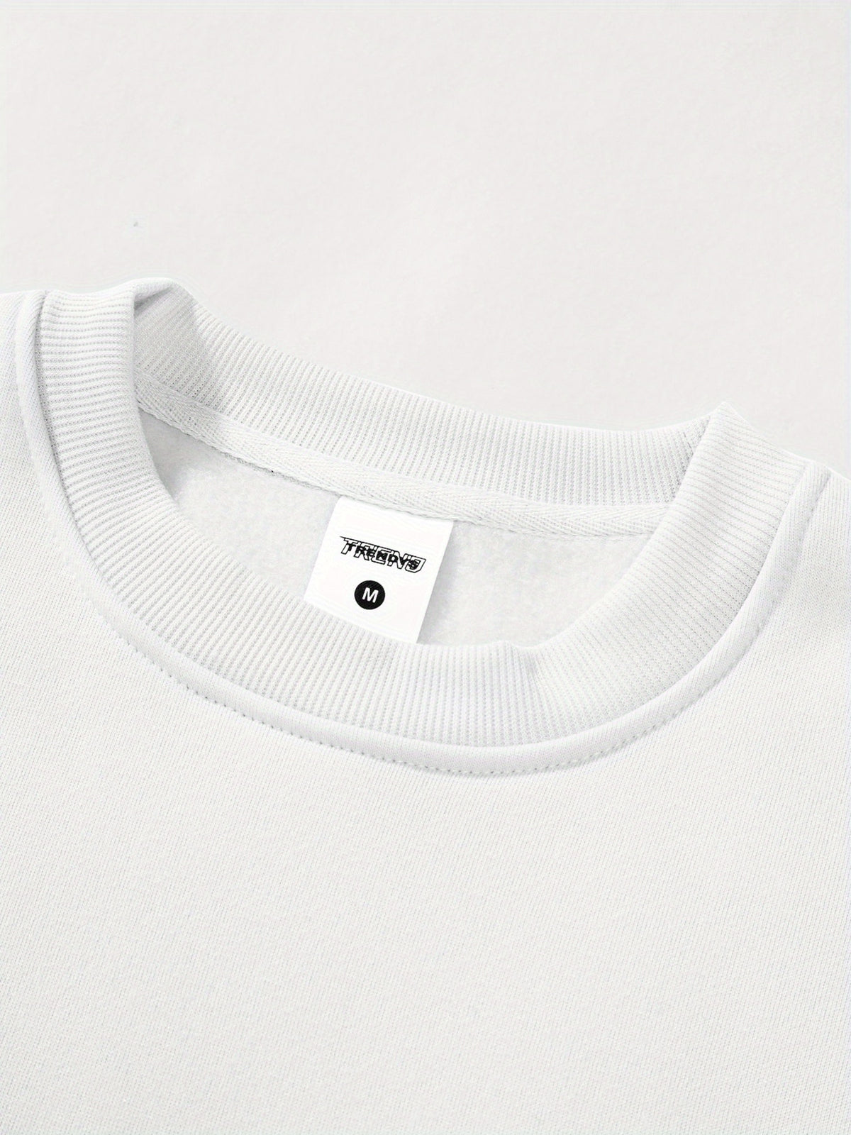 Men's Basic Crew Neck Sweatshirt with Small Galloping Horse Print on Left Chest, Casual Long Sleeve Top, Loose Fit, Versatile Solid Color Pullover Sport Sweatshirt (2) - White