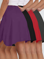 4-Color Combination Smiling Letter Print Skort Set, High-Waist A-Line Thigh-Covering Slit Safety Shorts, Lightweight Breathable Casual All-Match Skirt 4pcs - Purple + Black + Red + Dark Gray