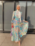 A Lightweight, Waist-Tied Long Dress Featuring a Colorful Tie-Dye Print in a Middle Eastern Casual Fashion Style, Suitable for Outdoor Leisure And Shopping Occasions, Perfect for Summer Wear - Polychrome