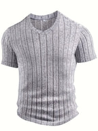 3pcs Men'S V-Neck Short Sleeve T-Shirts | Casual Business And Outdoor Wear, Skinny Fit, Medium Stretch Fabric, Solid Color - Mixed colors