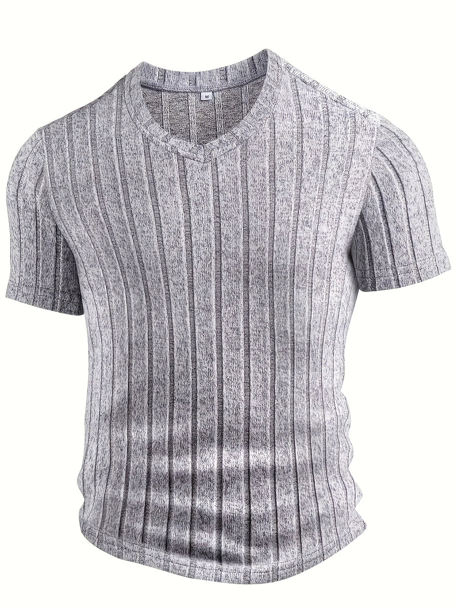 3pcs Men'S V-Neck Short Sleeve T-Shirts | Casual Business And Outdoor Wear, Skinny Fit, Medium Stretch Fabric, Solid Color - Mixed colors
