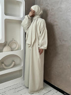 IRONFREE Elegant Crepe Hooded Abaya Hijab with Attached Scarf & Pockets - Modest Long Sleeve Full Coverage Prayer Dress, Machine Washable Medium Stretch Solid Color All-Season Traditional Muslim Women's Clothing, Muslim Clothes, Modest Apparel, Medium - Apricot