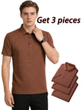 3pcs Set Upon Arrival, Men'S Summer Quick-Drying Breathable Polo Shirt, Commute Lapel Casual Top - Coffee Color