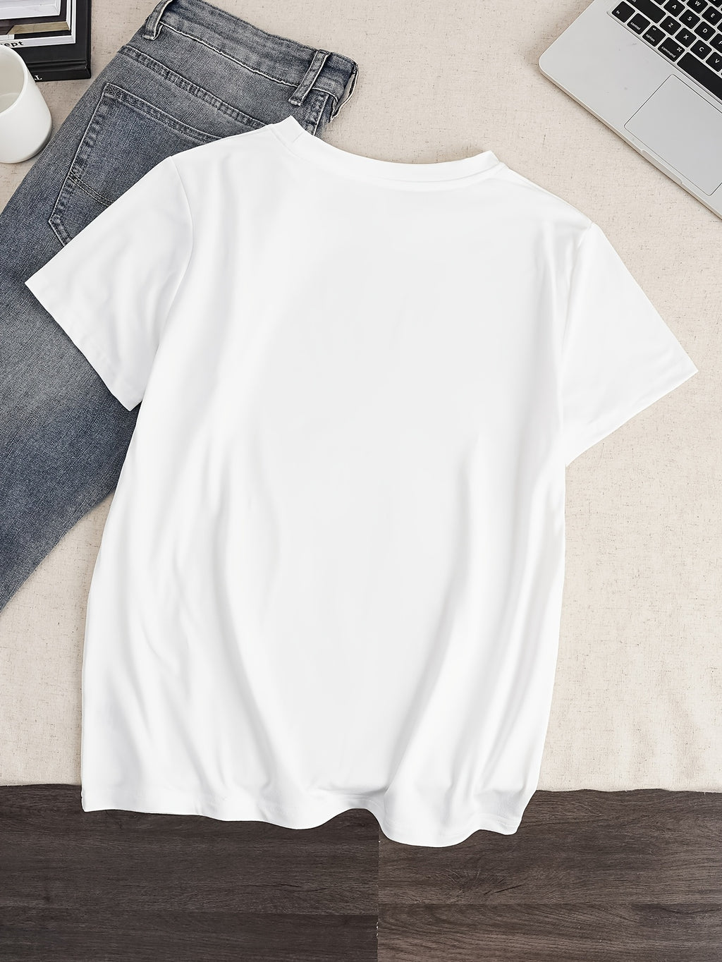 Graphic Print T-Shirt, Short Sleeve Crew Neck Casual Top for Summer & Spring, Women'S Clothing - White