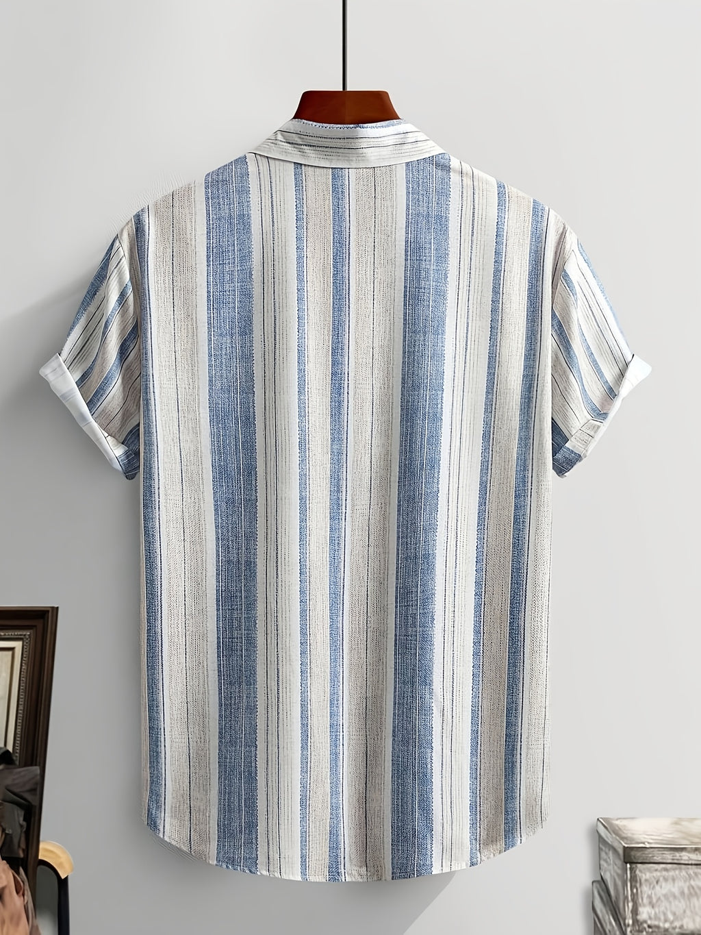 Men's Hawaiian Casual Vacation Striped Print Button-Up Short Sleeve Shirt - Multicolor