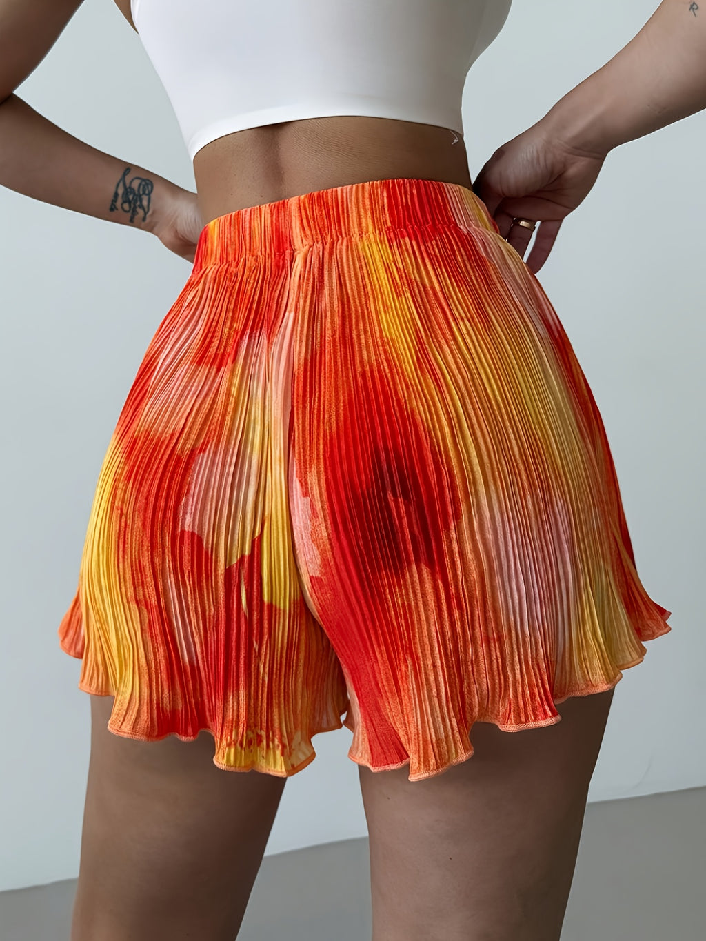 Spring Summer Women'S Wear Vacation Style Fashionable Individual Easy Generous Fresh Orange Pleated Printed Shorts - Mixed colors