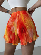 Spring Summer Women'S Wear Vacation Style Fashionable Individual Easy Generous Fresh Orange Pleated Printed Shorts - Mixed colors