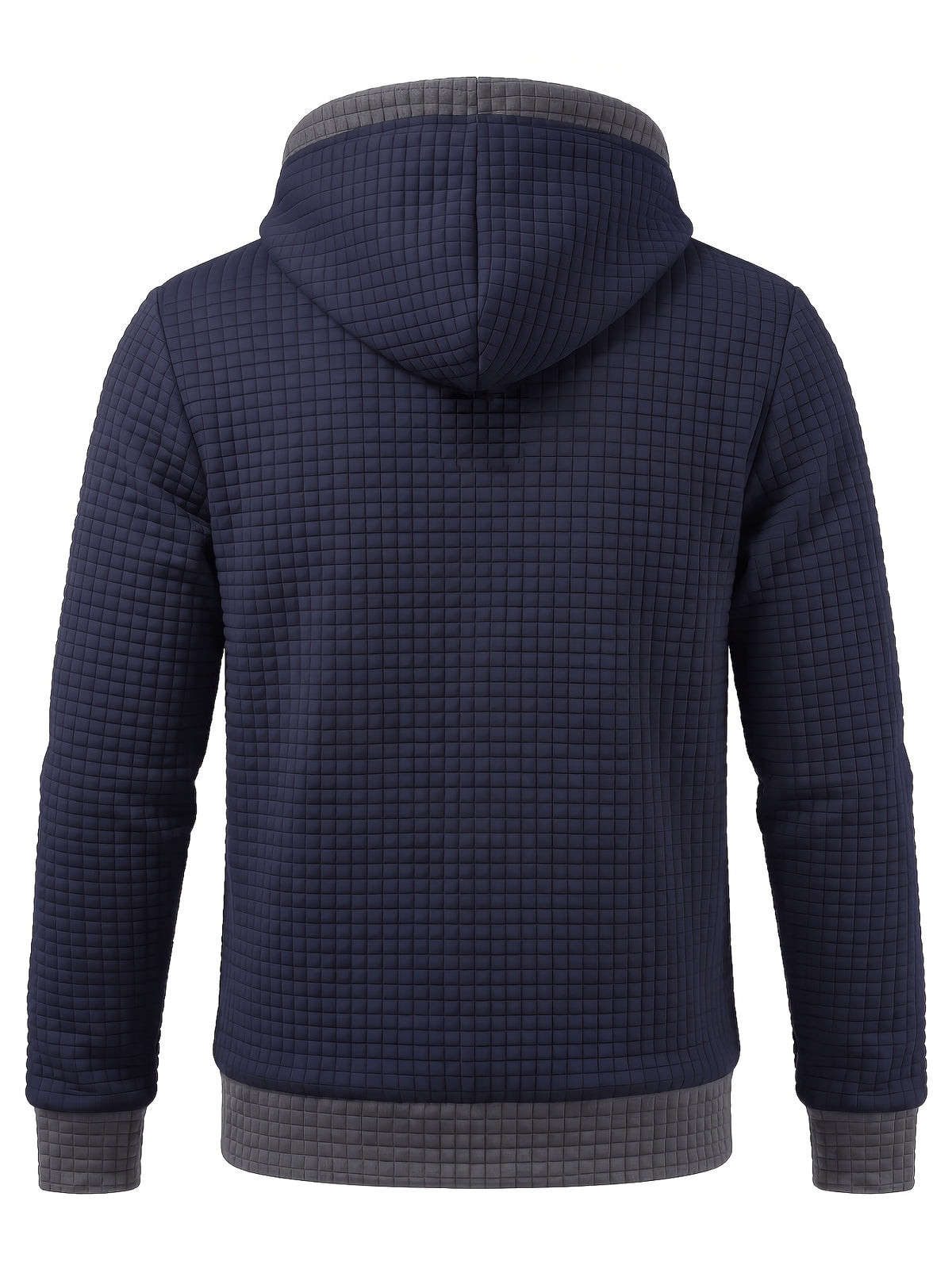 Autumn/Winter Men's Thickened Jacquard Long-Sleeve Open Cardigan Jacket, Hooded Fashionable Checkered Jacquard Textured Fabric, Comfortable Outerwear Suitable for Daily Outings, Outdoor Sports, Travel, and Vacations. Lightweight and Comfortable - Navy Color