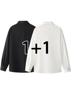 2pcs Set: Men's Casual Loose-Fitting Long-Sleeve Shirt with a Draping Effect, Black Premium Feel Versatile Top, Men's White Shirt Base Layer, Two-Shirt Set - Light White+Black Color