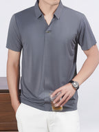 New Men's Seamless Short-Sleeve Shirt, Suitable for Business Casual Wear, Ideal for Both Work and Formal Occasions, Casual and Comfortable Style - Grey