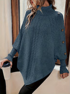 NIAN Premium Solid Color Long Sleeve Sweater Women'S Fashion High Neck Pullover - Blue