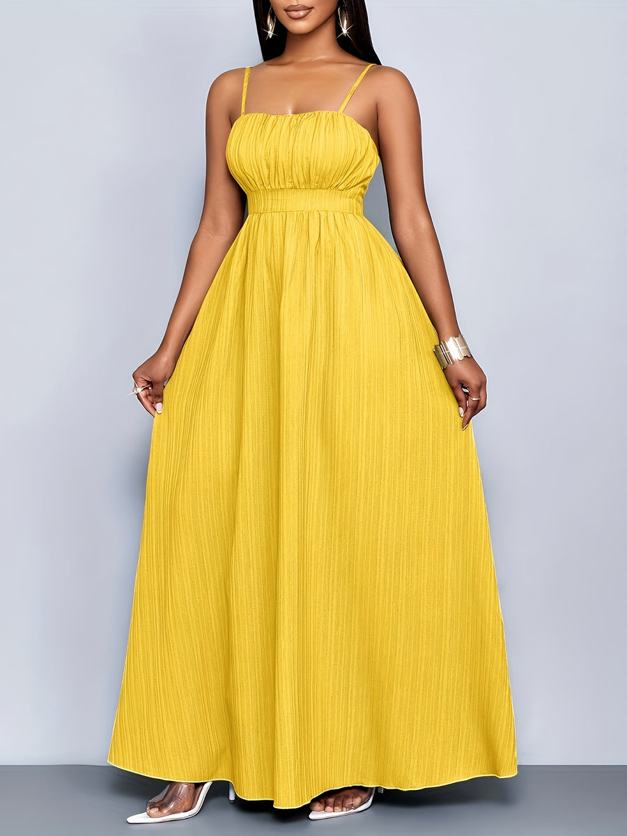 Women's Boho Summer Beach Backless Vacation Maxi DressFlowing Elegant Gown Tropical Dresses for WomenSuitable for Vacation - Yellow