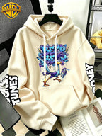 WB Warner Bros Official Men's & Women's Cyber Graffiti Runaway Bird Hoodie - Iconic WB Print Sweatshirt, Adjustable Hood, Loose Fit Warm Pullover for Fall/Winter, Machine Washable Suitable for Daily Wear & Outdoor Sports - Apricot