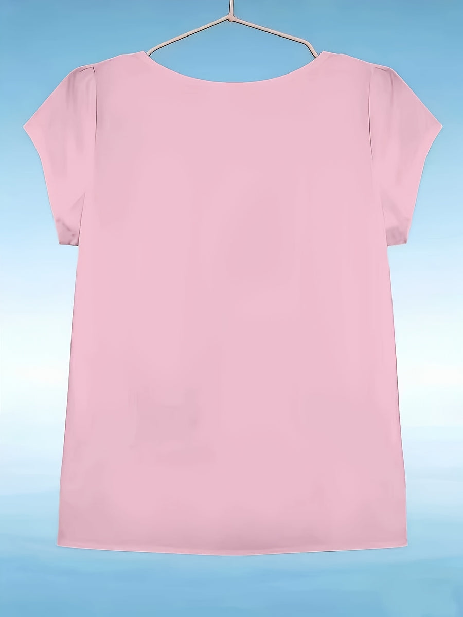 Elegant Fashion Solid Color Round Neck Top for Women - Pink Color
