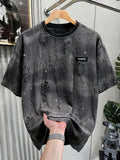 Textured Short Sleeve T-Shirt Black TUNNEL Letter Print Casual Street Style - Black