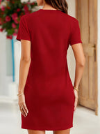 Calvin Women's Leopard Print T-Shirt Dress - Casual Short Sleeve Round Neck, Elastic Waist & Machine Washable, Spring Summer Daily Wear, Weekend Attire, Trendy Style, Comfortable Fabric, Women - The color of rouge