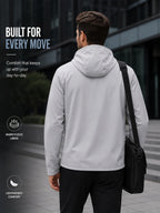 Men's Full-Zip -Lined Hooded Jacket, Lightweight Warm Softshell Outerwear, Men's Fashion Hoodie, Loose and Stretchy, Business Casual Outdoor Hoodie, Thermoregulating Top, Suitable for Office, Commuting, Travel, and Daily Autumn/Winter Wear - Light Silvery Grey