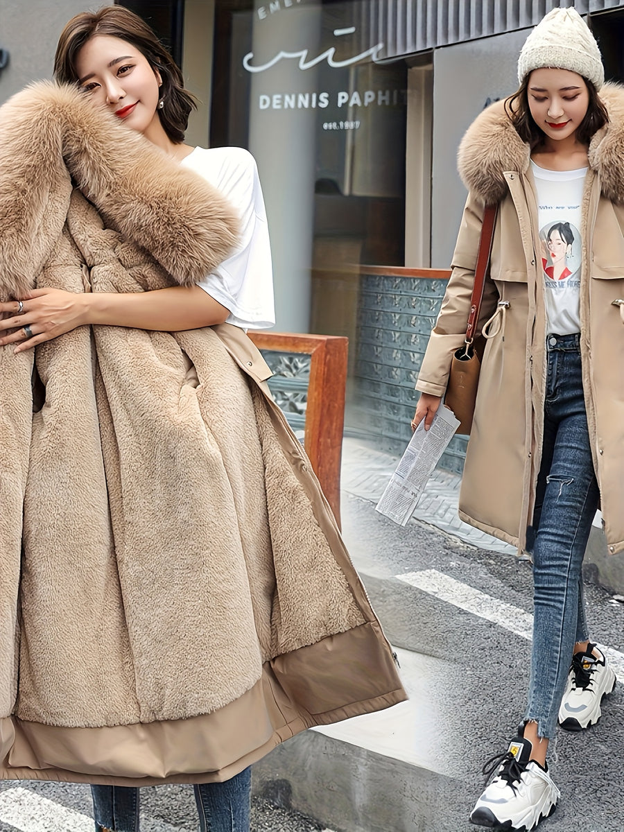 Winter New Mid-Length Fleece-Lined Vest Coat Trendy Women'S Coat Removable Collar - Khaki