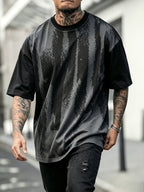 Men'S Oversized Drop Shoulder Crew Neck Short Sleeve T-Shirt, Vintage Faded Vertical Splash Print Elastic Loose Fit Hip Hop Streetwear Basic Tee, Breathable Relaxed Cut Summer Daily Outdoor Workout Casual Top for Men - Black
