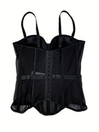 Elegant Mesh Sheer Fishbone Bustier, Tummy Control Shapewear Outerwear Elegant Tight Camisole Top, Stage Performance Strappy Top, Women'S Clothing - Black
