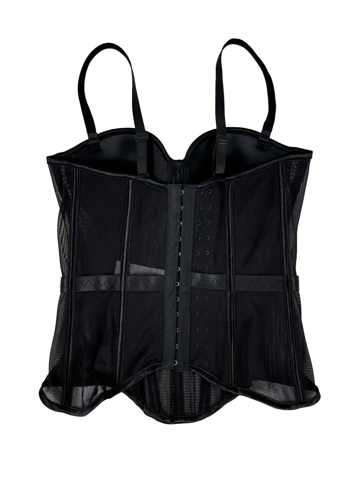 Elegant Mesh Sheer Fishbone Bustier, Tummy Control Shapewear Outerwear Elegant Tight Camisole Top, Stage Performance Strappy Top, Women'S Clothing - Black