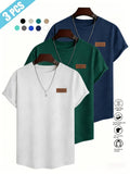 [Villa Le Water OBM] 3pcs Set Men'S Summer Fashion Round Neck T-Shirt, 3D Geometric Pattern Men'S Top, Comfortable And Versatile Short Sleeve, Suitable for Outdoor Street, Daily Casual, Outdoor Sports - White+Dark Green+Navy Blue