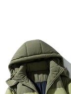 2025 New Winter Removable Hood Jacket Men'S Casual Print Hooded Coat Thickened Trendy Top Outerwear Men - Green