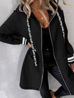 Autumn and Winter Women's Casual Fashion "It's Okay Not to Be Perfect" English Print Long Sleeve Hooded Sweatshirt Jacket, Mid-Length Zip-Up Loose Casual Coat with Pockets, -Lined Warm Comfortable ILOVE English Print Drawstring Fashion Versatile I - Black