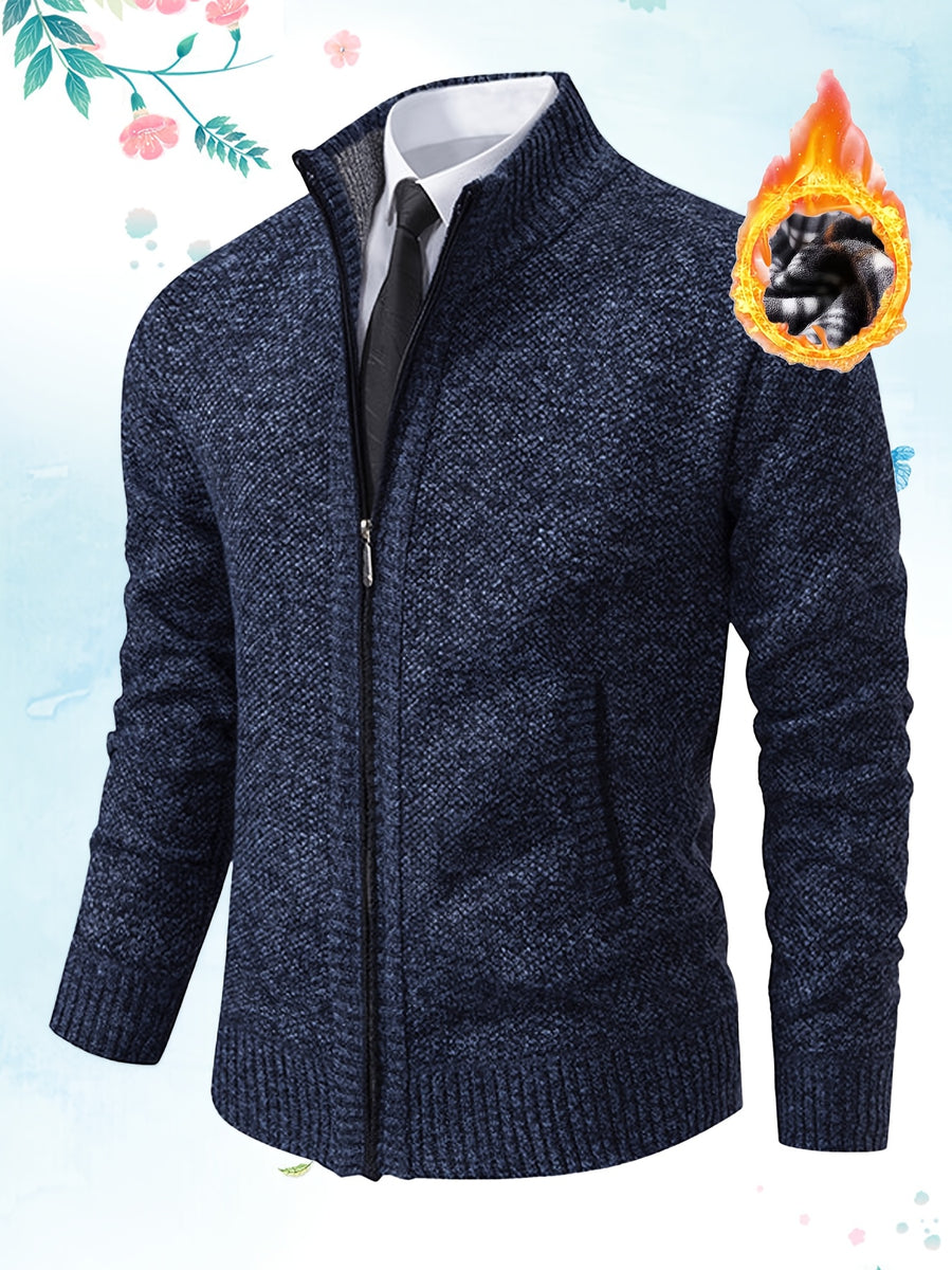 Single Casual Knitted Jacket with Stand-Up Collar And Smooth Zipper, Comfortable And Loose Retro Style, Versatile And Durable for Upper Body. (Includes Jacket) - Navy Color