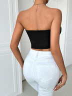 A European and American Women's strapless top with large flower decoration, sexy and fashionable, versatile and ready to ship - Black