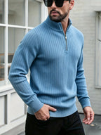 Men'S Stand Collar Half-Zip Sweater for Autumn And Winter, Versatile Long Sleeve Top, Warm And Comfortable Half-Placket Long Sleeve Sweatshirt, Classic Versatile Casual Pullover, Suitable for Daily Leisure And Street Strolls - Sea Polish