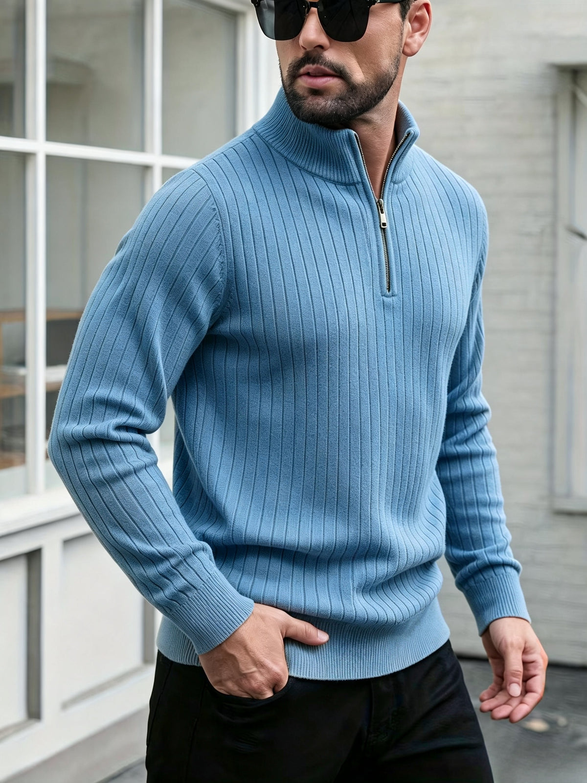 Men'S Stand Collar Half-Zip Sweater for Autumn And Winter, Versatile Long Sleeve Top, Warm And Comfortable Half-Placket Long Sleeve Sweatshirt, Classic Versatile Casual Pullover, Suitable for Daily Leisure And Street Strolls - Sea Polish