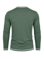 Cross-Border Men's Long Sleeve Crew Neck T-Shirt 2-in-1 Look Henley Shirt European and American Men's Pullover Top Base Layer Shirt - Green