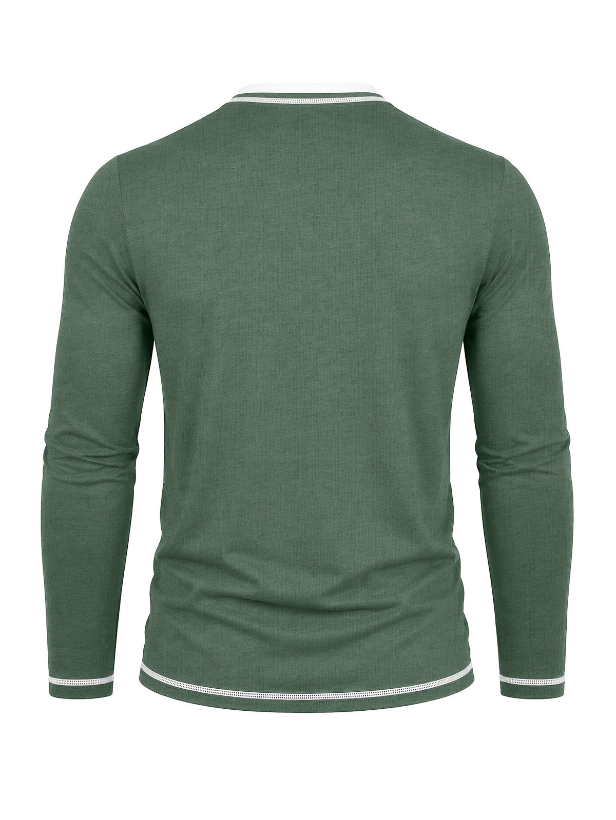Cross-Border Men's Long Sleeve Crew Neck T-Shirt 2-in-1 Look Henley Shirt European and American Men's Pullover Top Base Layer Shirt - Green